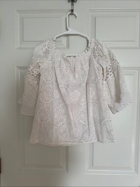 Lilly Pulitzer White Floral Eyelet Off-Shoulder Blouse